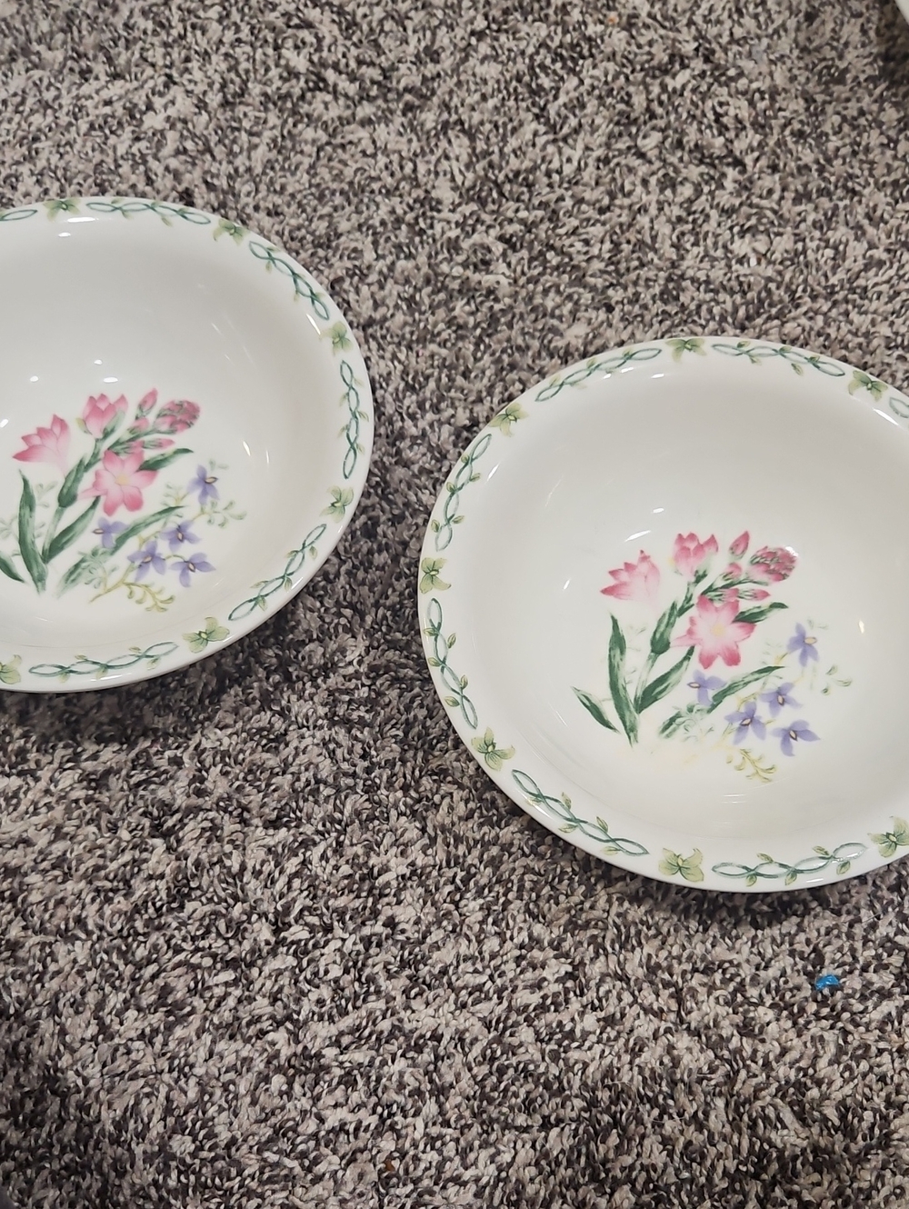 Thompson White Bowls with Pink, Purple & Green Floral Design - Set of 2